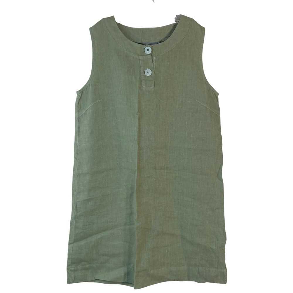 Hot Cotton by Marc Ware Sage Green 100% Linen Sleeveless Shift Dress Medium